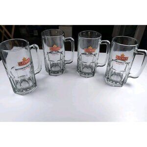 Set Of 4 VINTAGE SLEEMAN GLASS BEER MUGS NOTORIOUSLY GOOD SINCE 1834 HEAVY 32 OZ